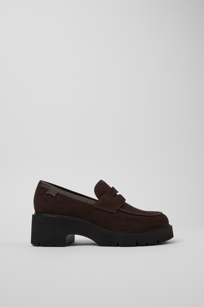 Side view of Milah Brown nubuck loafers for women