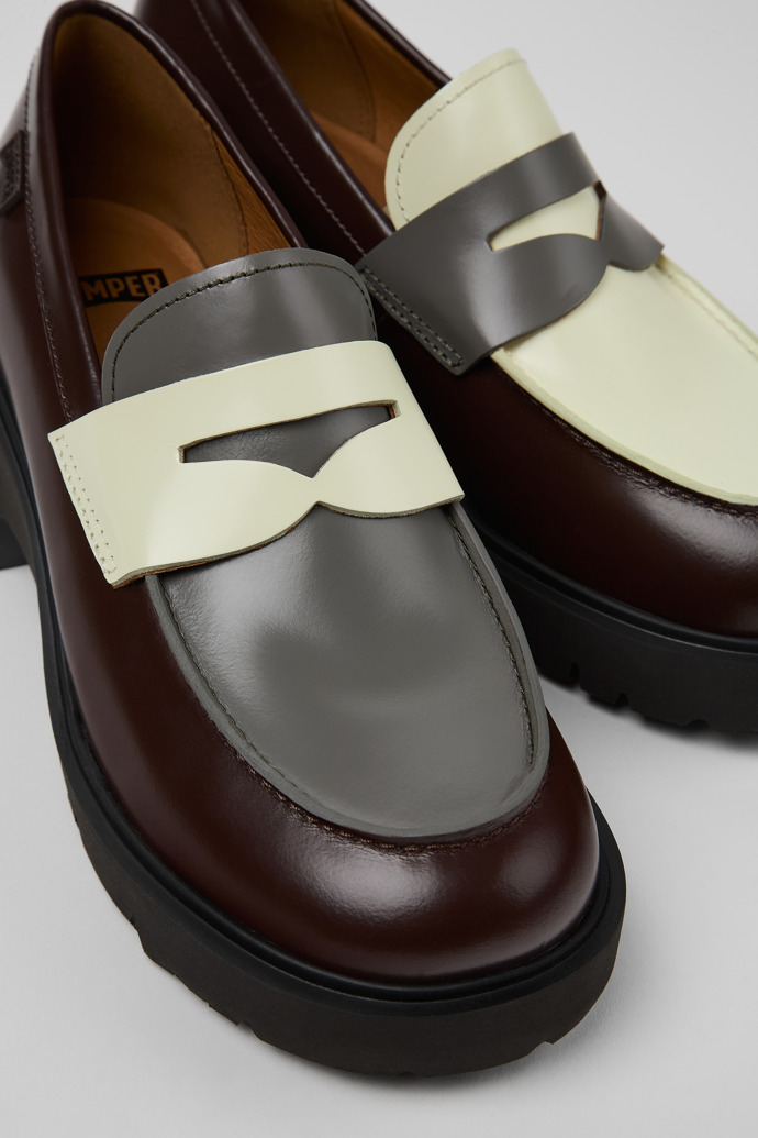 Close-up view of Twins Multicolored leather loafers for women
