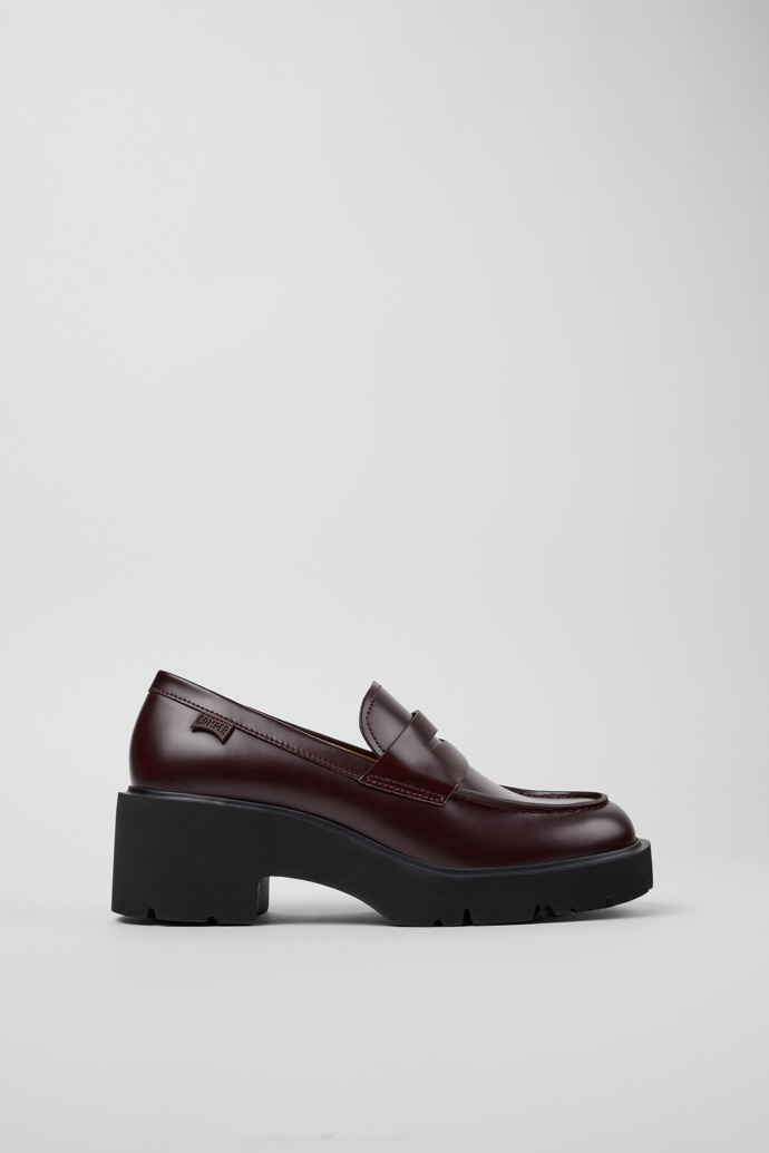 Milah Mocasines de piel burdeos para mujer.