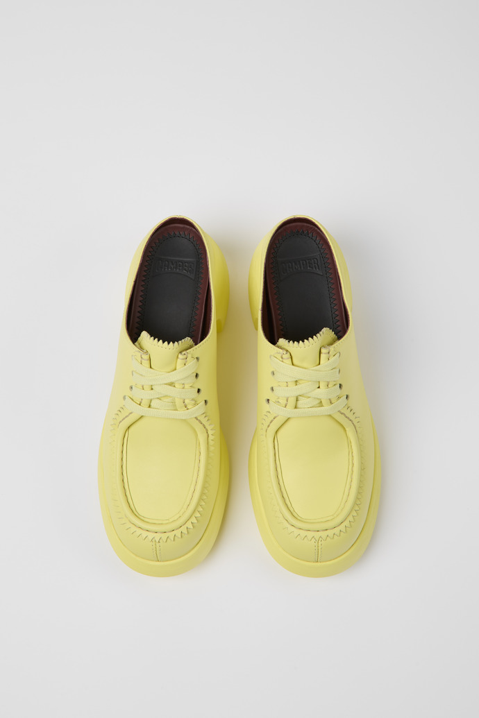 Overhead view of Thelma Yellow leather mules for women