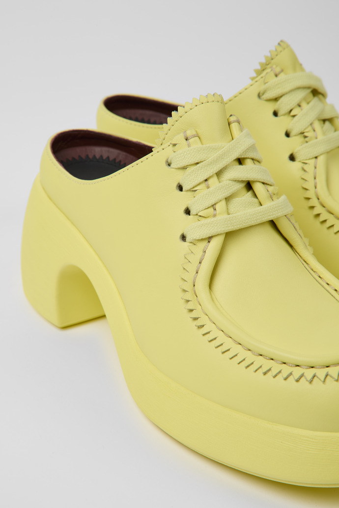 Close-up view of Thelma Yellow leather mules for women