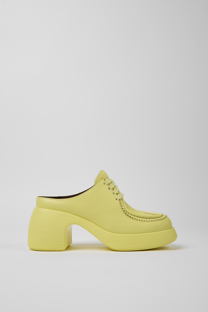 Side view of Thelma Yellow leather mules for women