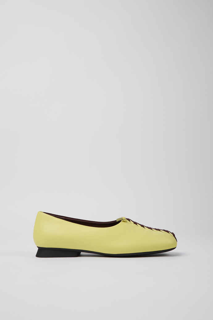 Side view of Twins Yellow and burgundy ballerina flats for women