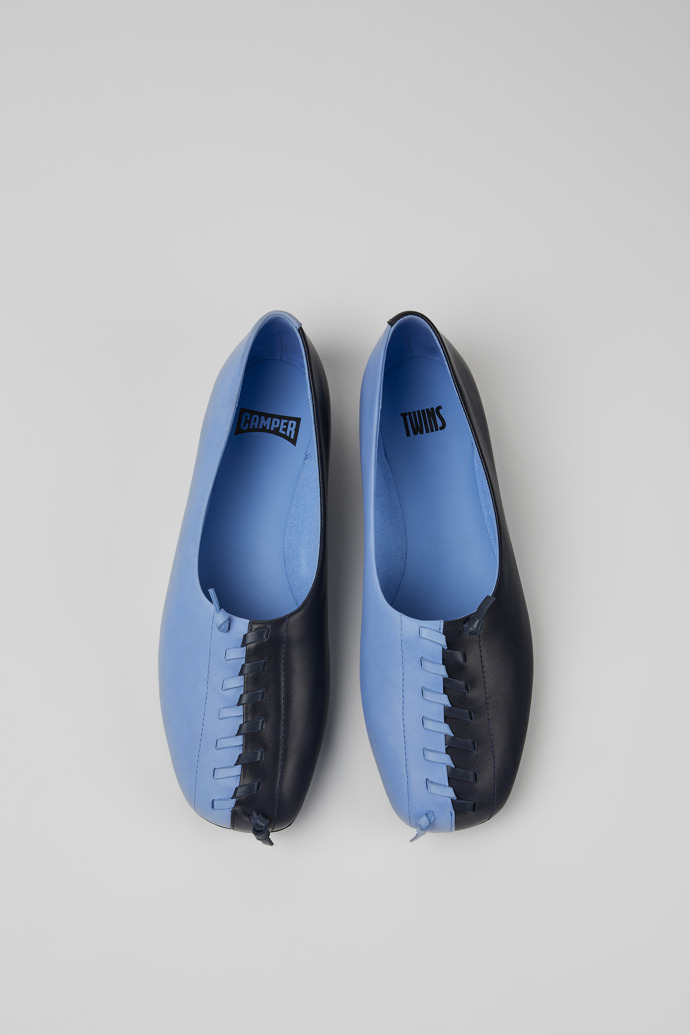 Overhead view of Twins Blue leather ballerina flats for women