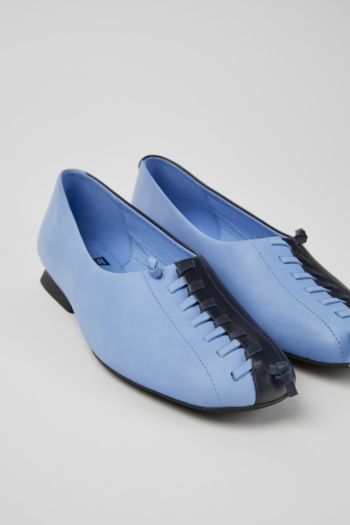 Close-up view of Twins Blue leather ballerina flats for women