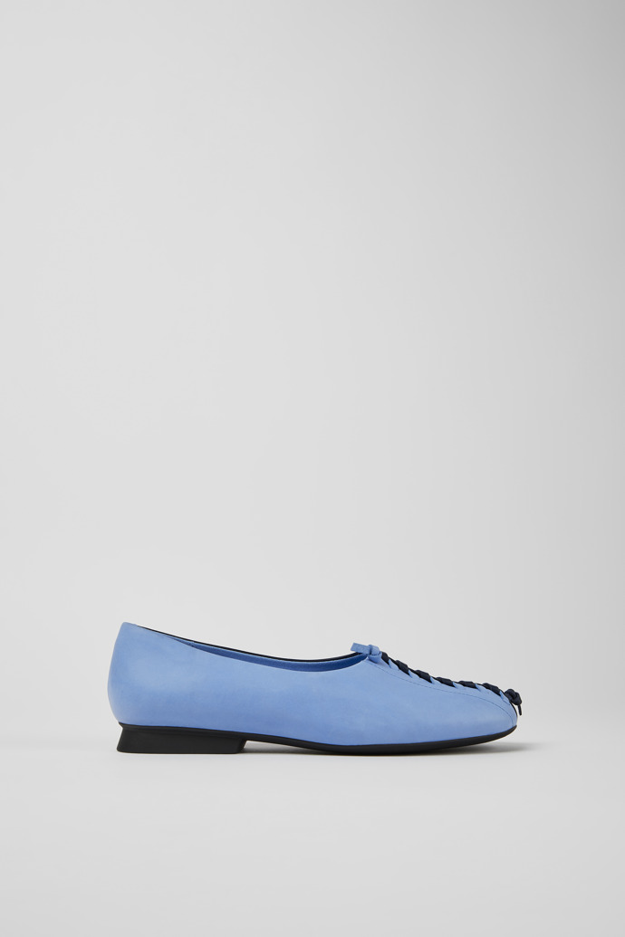 Side view of Twins Blue leather ballerina flats for women