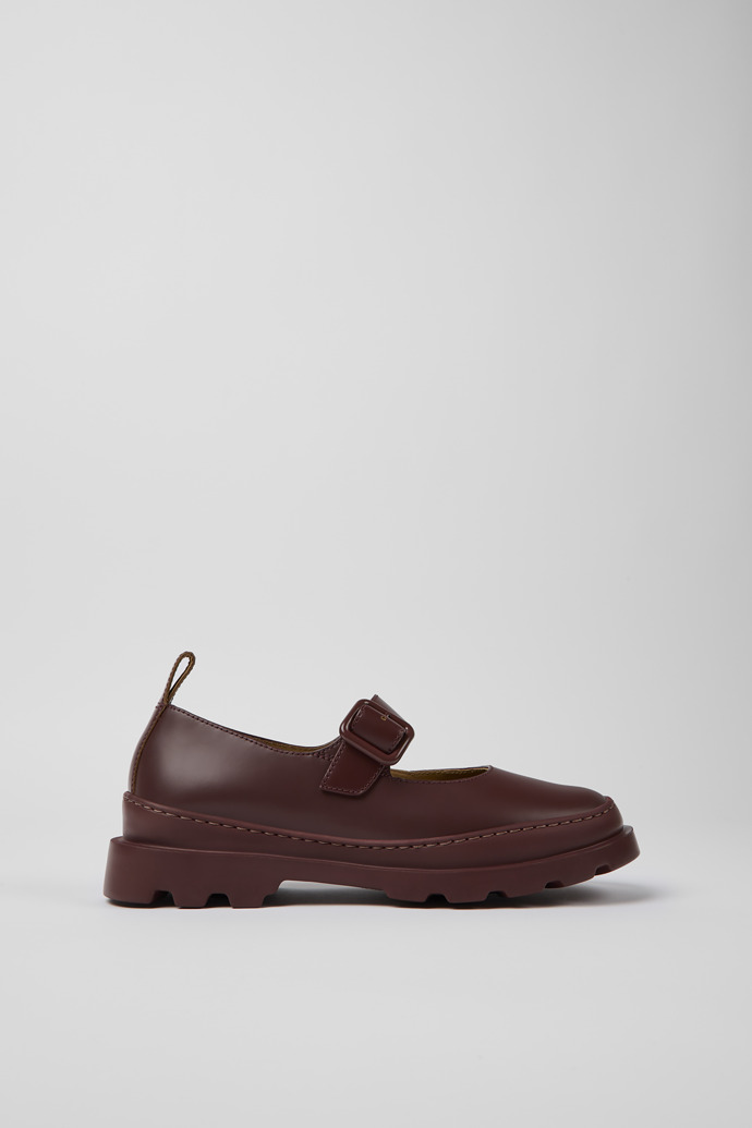 Side view of Brutus Burgundy leather Mary Jane flats for women
