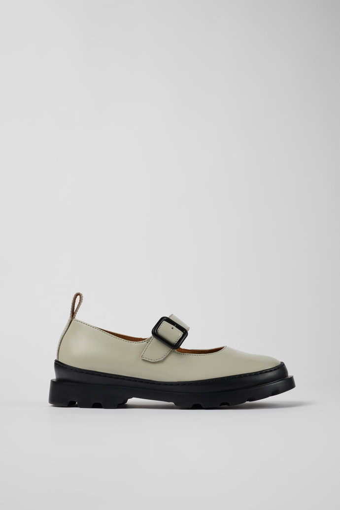 Image of Side view of Brutus Gray leather Mary Jane flats for women