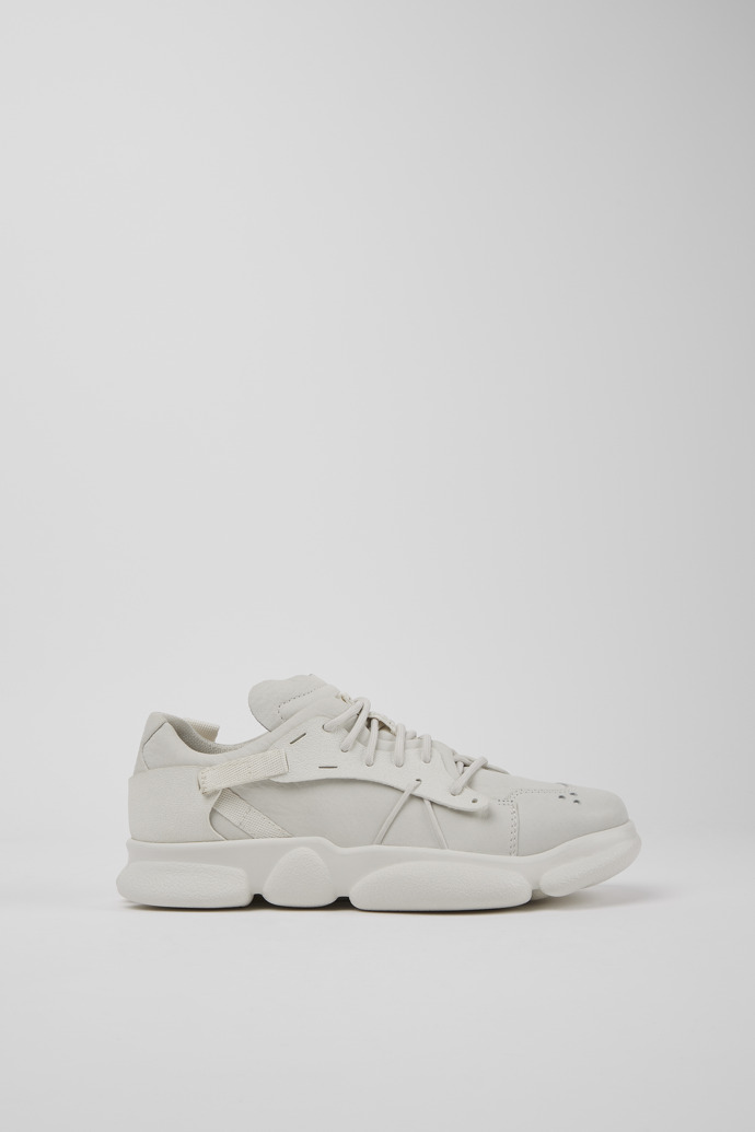 Side view of Karst White non-dyed leather sneakers for women