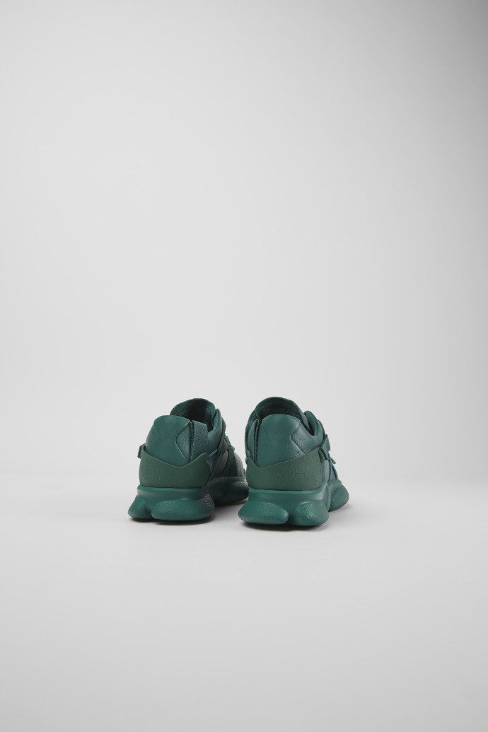 Back view of Karst Green leather and textile sneakers for women