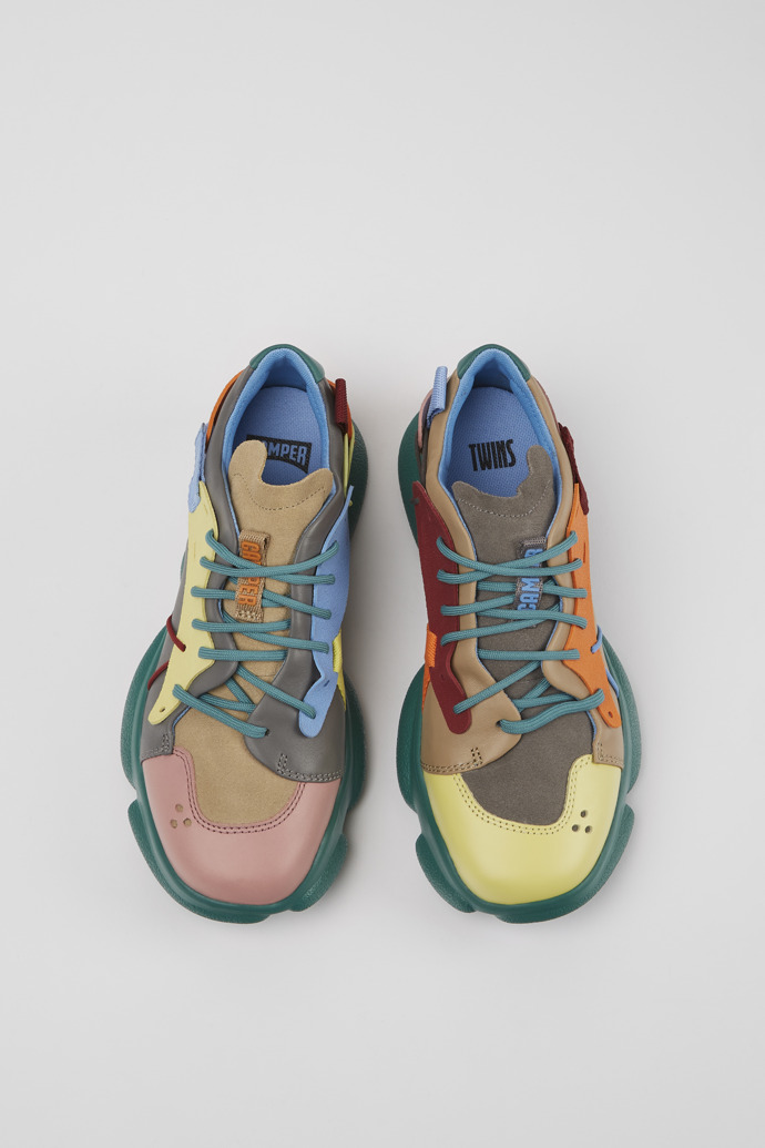 Overhead view of Twins Multicolored leather and nubuck sneakers for women