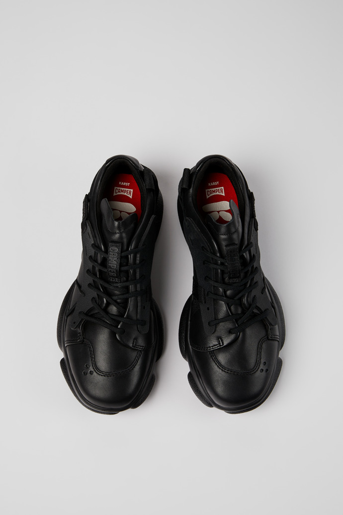 Overhead view of Karst Black leather and textile sneakers for women