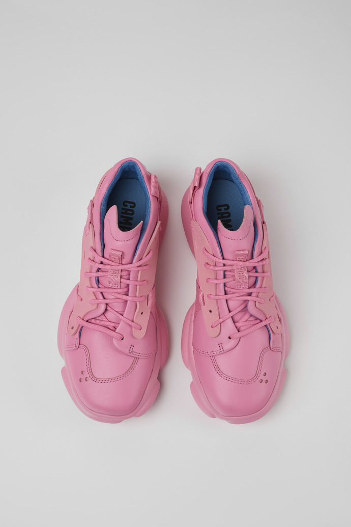 Overhead view of Karst Pink leather and textile sneakers for women
