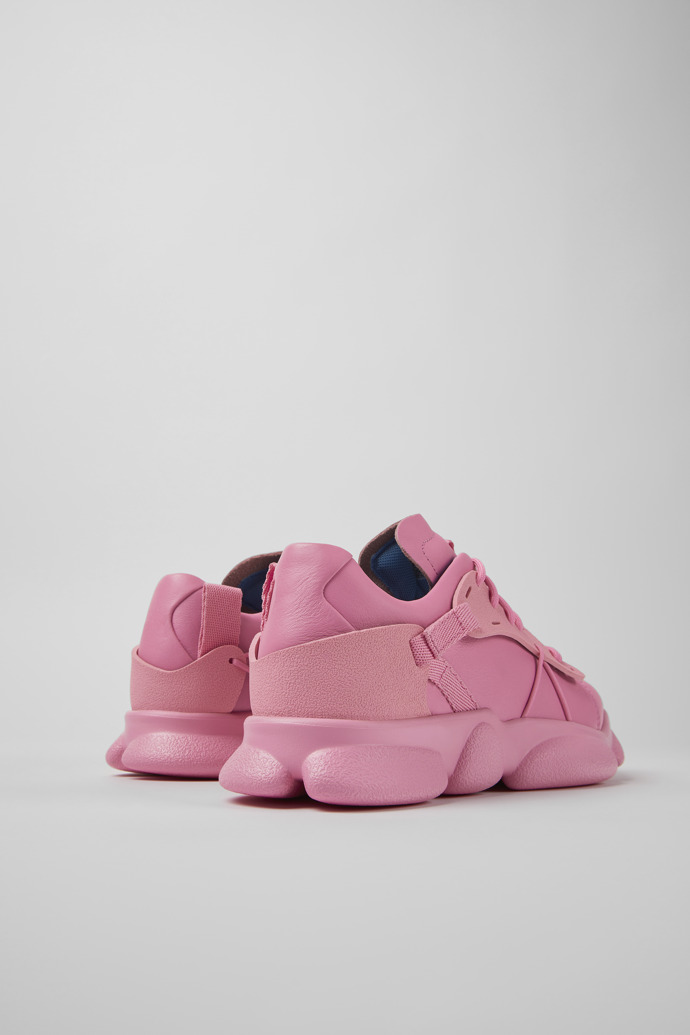 Back view of Karst Pink leather and textile sneakers for women