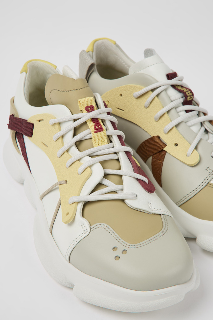 Close-up view of Twins Multicolored leather and textile sneakers for women