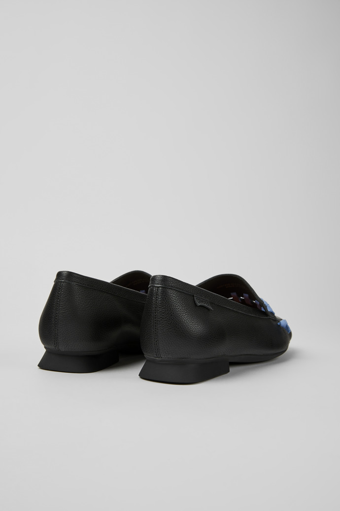 Back view of Casi Myra Black and blue leather loafers for women