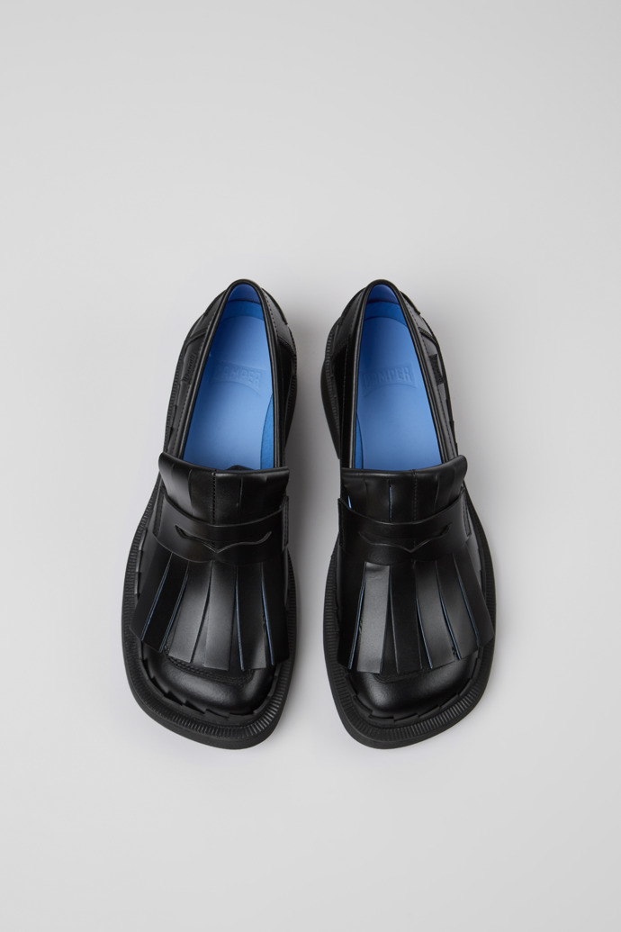 Overhead view of Taylor Black leather loafers for women