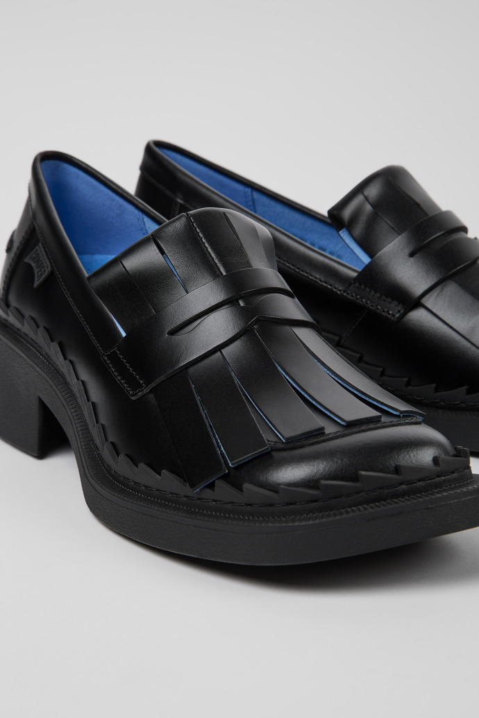 Close-up view of Taylor Black leather loafers for women