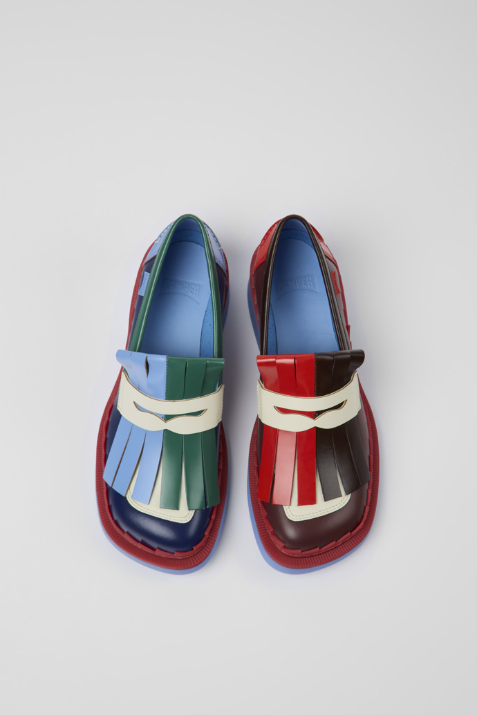 Overhead view of Twins Multicolored leather loafers for women
