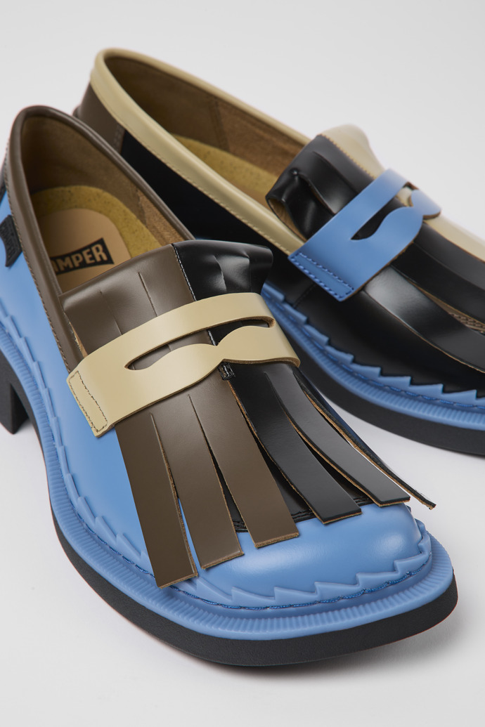 Close-up view of Twins Multicolored leather loafers for women