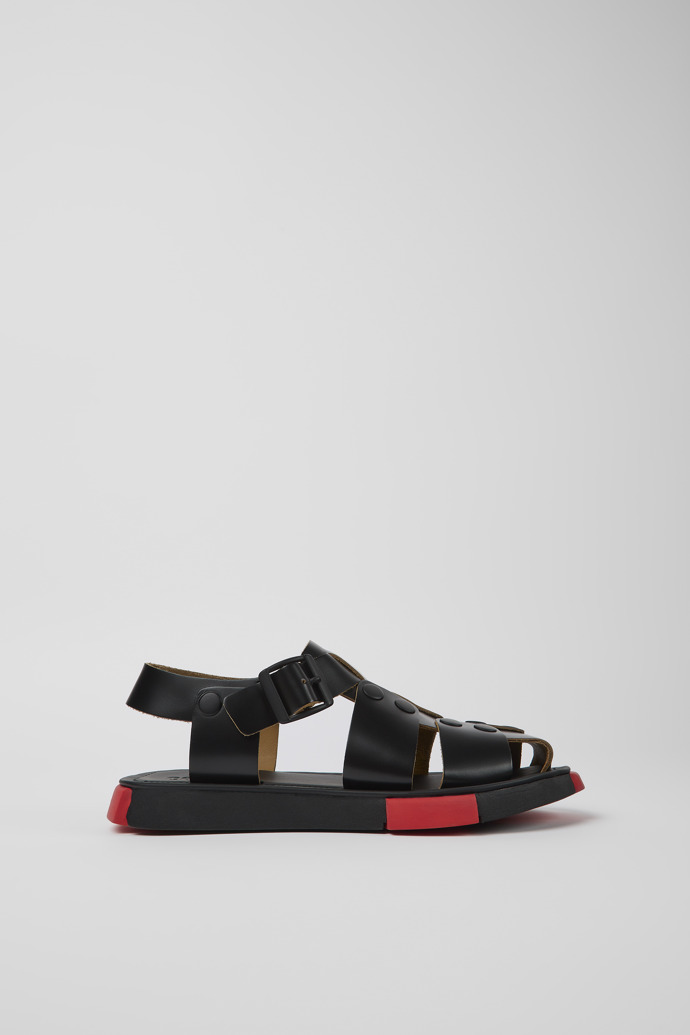 Side view of Set Black leather sandals for women