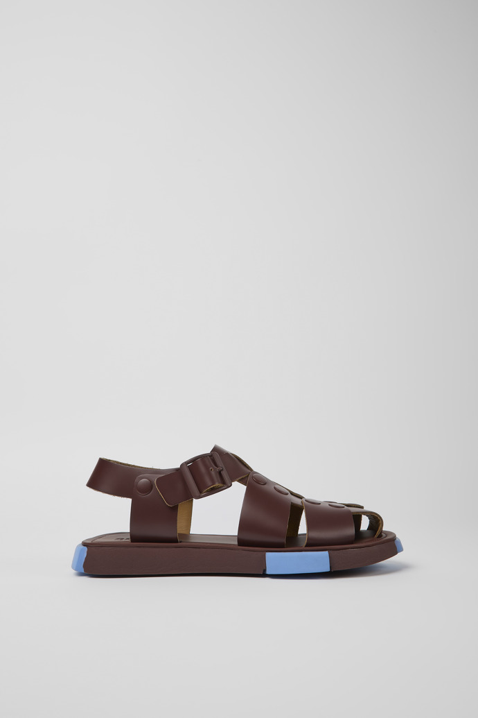 Side view of Set Burgundy leather sandals for women