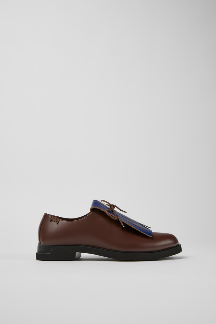 Side view of Twins Burgundy and blue leather shoes for women