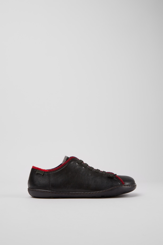 Side view of Twins Black leather and wool shoes for women