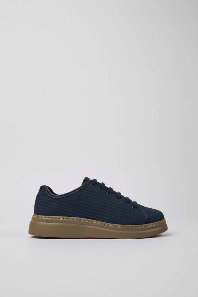 Side view of Runner Up Blue recycled leather sneakers for women