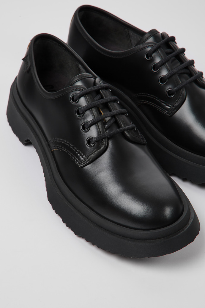 Close-up view of Walden Black leather lace-up shoes for women