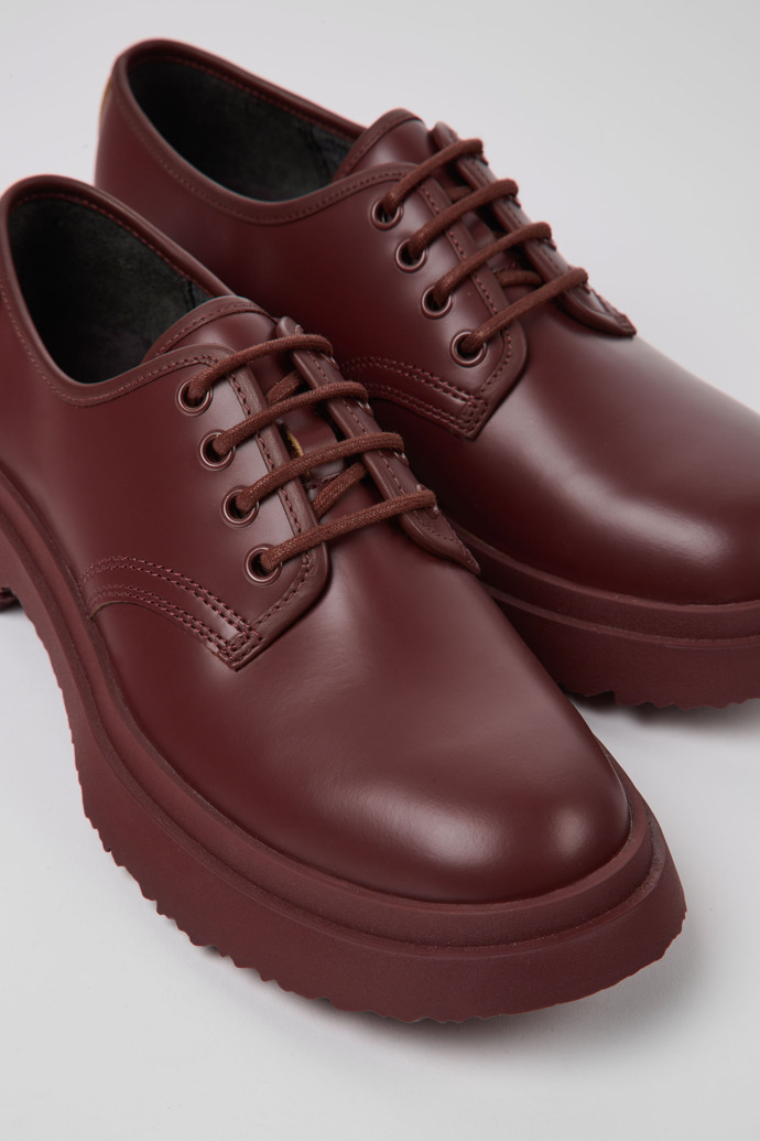 Close-up view of Walden Burgundy leather lace-up shoes for women