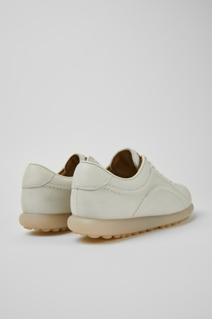 Back view of Pelotas White non-dyed leather sneakers for women