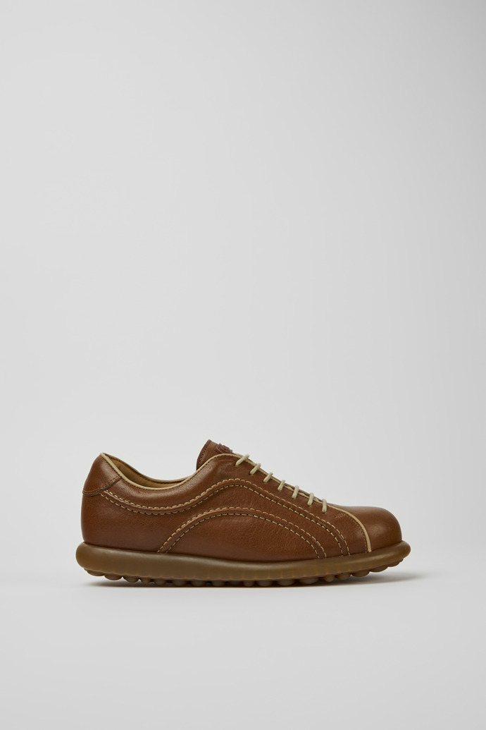 Side view of Pelotas Brown leather sneakers for women