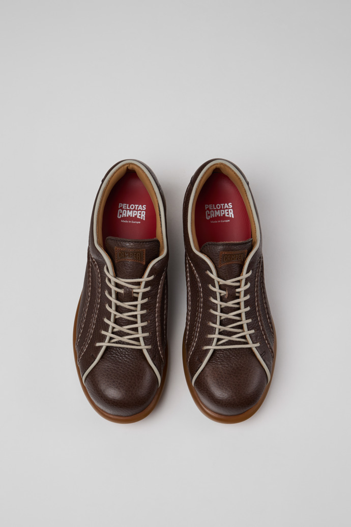 Overhead view of Pelotas Brown Vegetable-Tanned Leather Shoes for Women.