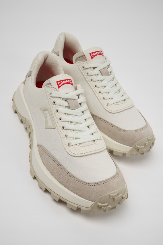 Close-up view of Drift Trail VIBRAM White textile and nubuck sneakers for women