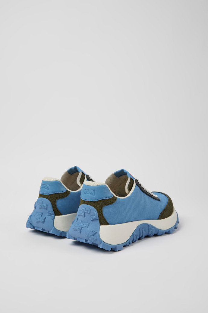 Back view of Drift Trail Blue textile and nubuck sneakers for women