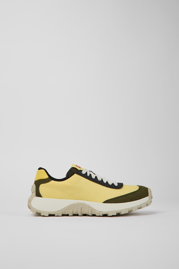 Image of Side view of Drift Trail Yellow textile and nubuck sneakers for women