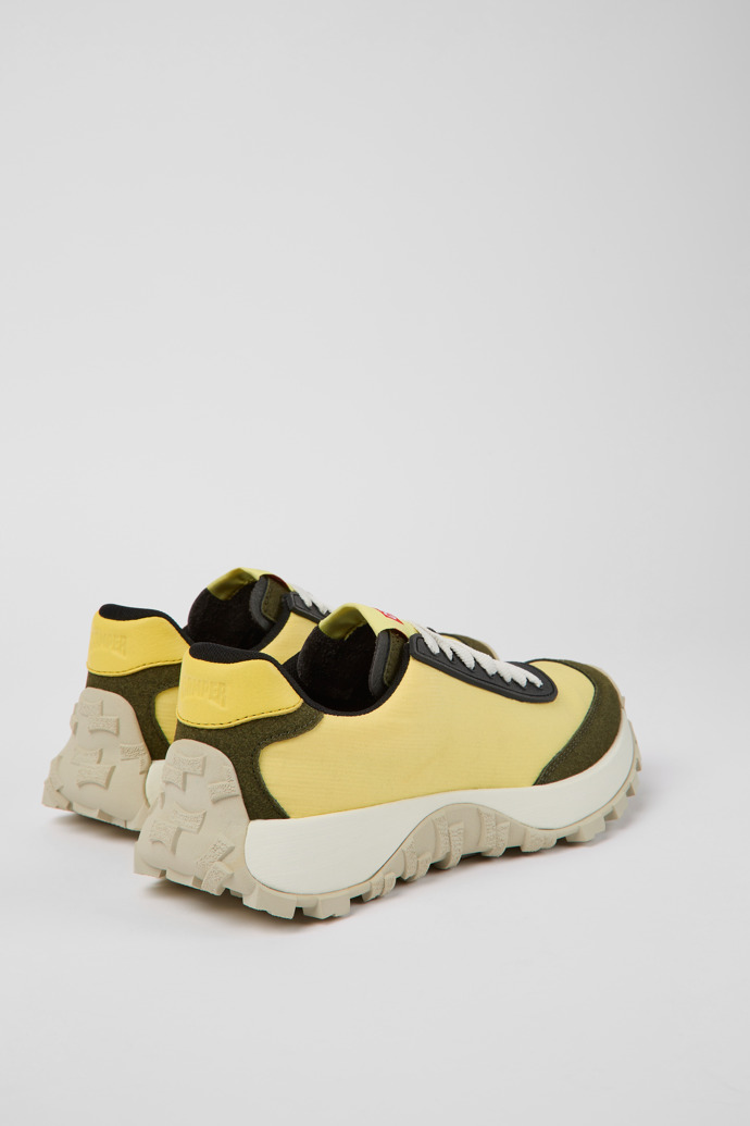 Back view of Drift Trail Yellow textile and nubuck sneakers for women
