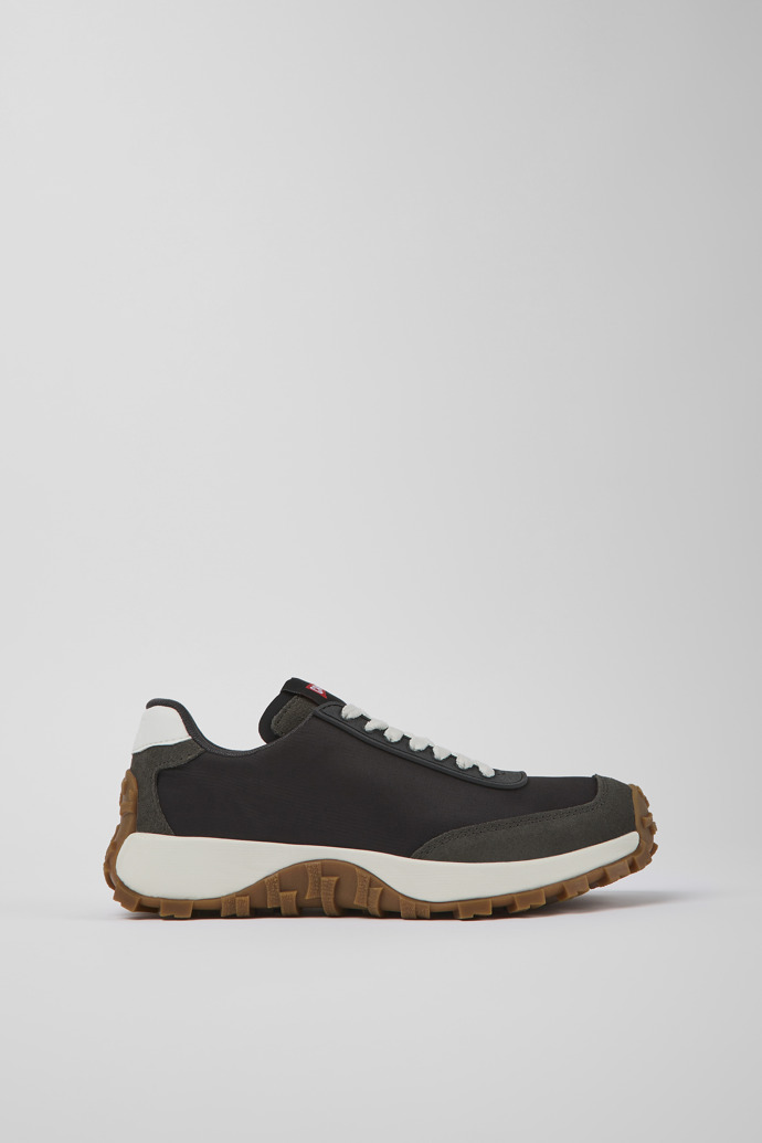 Side view of Drift Trail VIBRAM Black recycled PET and nubuck sneakers for women