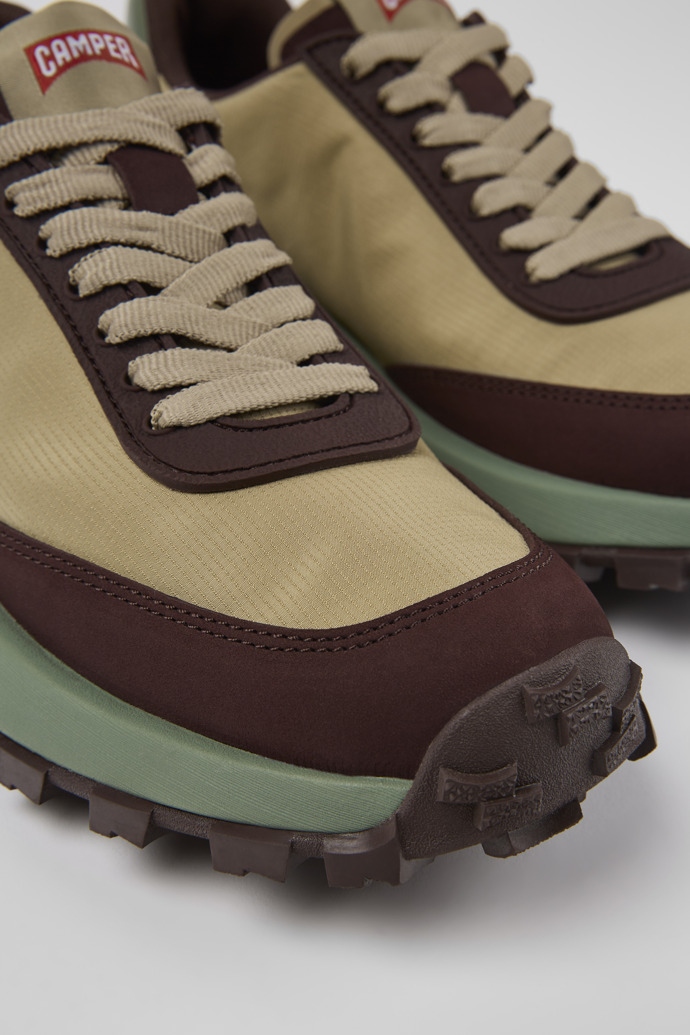 Close-up view of Drift Trail VIBRAM Beige recycled PET and nubuck sneakers for women