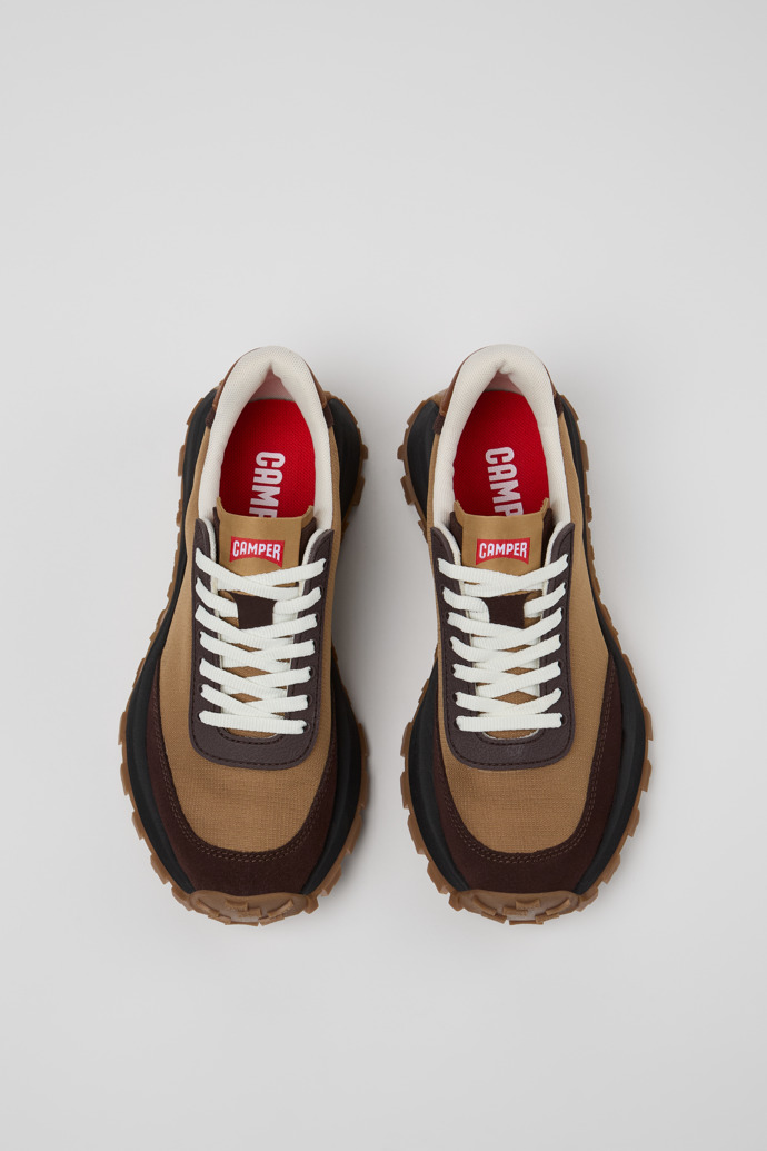 Overhead view of Drift Trail VIBRAM Brown textile and nubuck sneakers for women