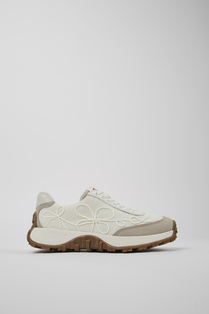 Side view of Drift Trail VIBRAM White textile and nubuck sneakers for women