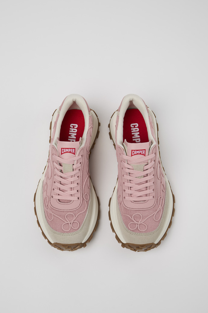 Overhead view of Drift Trail VIBRAM Pink textile and nubuck sneakers for women