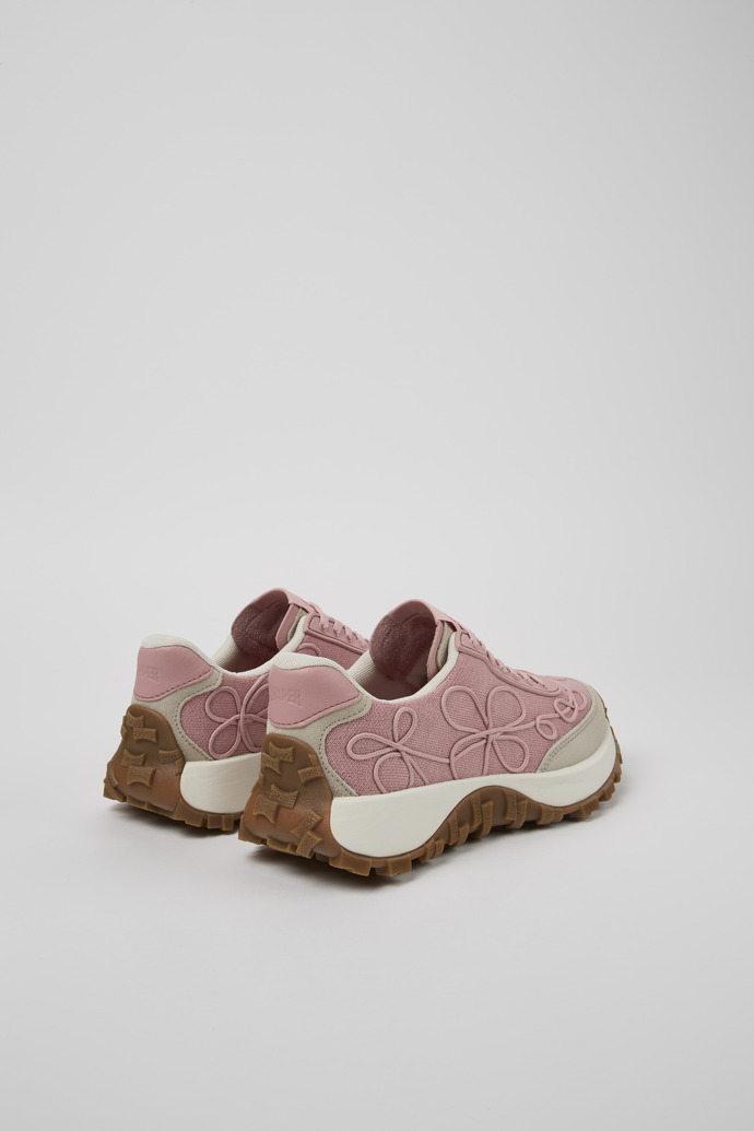 Back view of Drift Trail VIBRAM Pink textile and nubuck sneakers for women