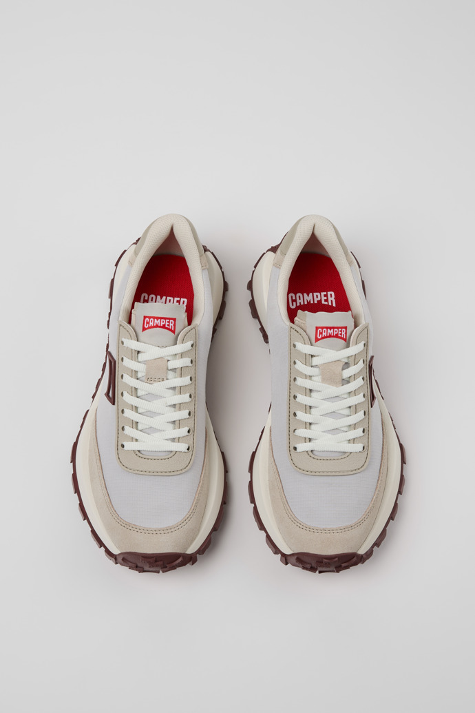 Overhead view of Drift Trail Gray Textile and Leather Nubuck Sneakers for Women.