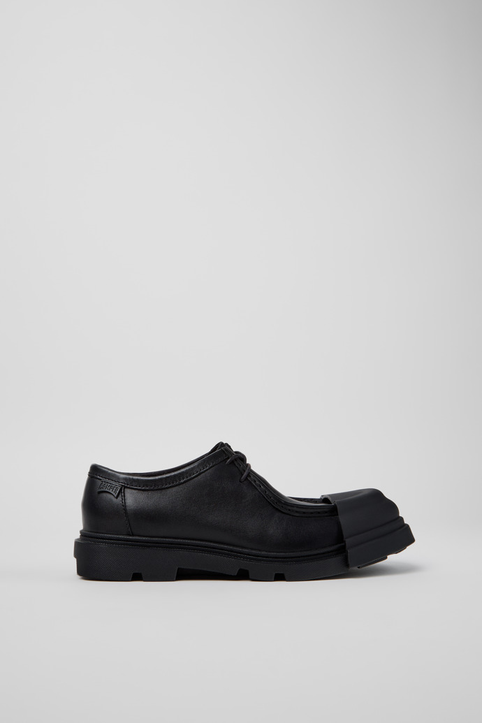 Side view of Junction Black Leather Shoes for Women.