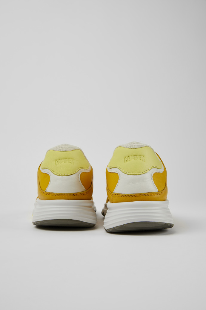 Back view of Drift Yellow textile and leather sneakers for women