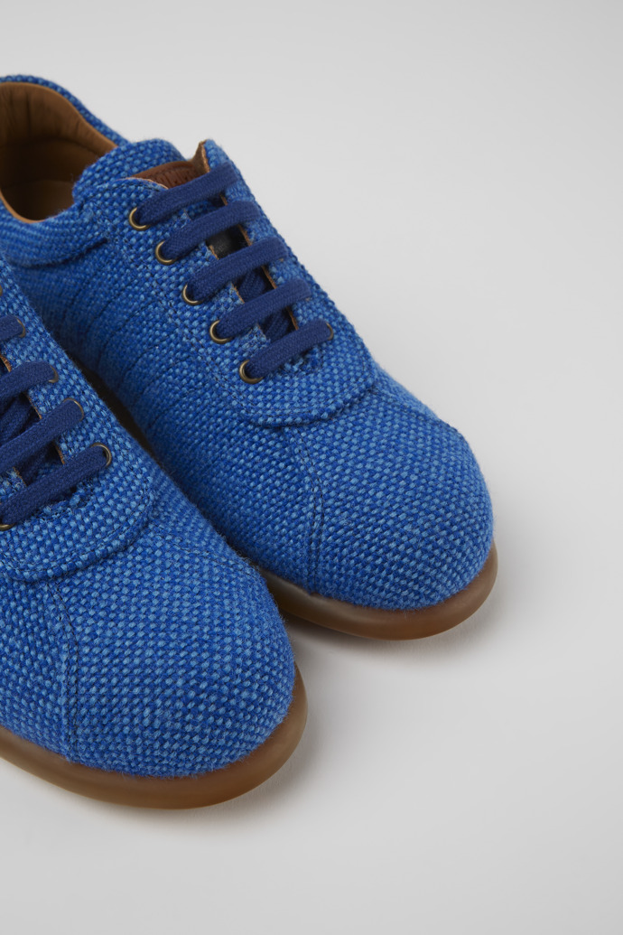 Close-up view of Pelotas Blue wool and viscose sneakers
