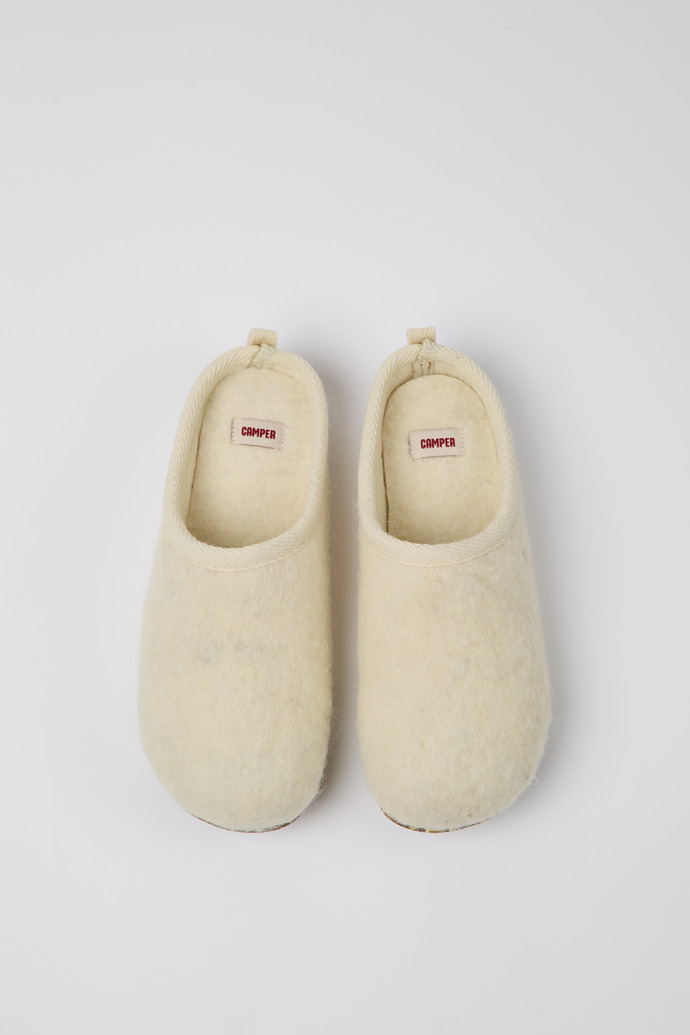 Overhead view of Wabi Beige wool slippers for women