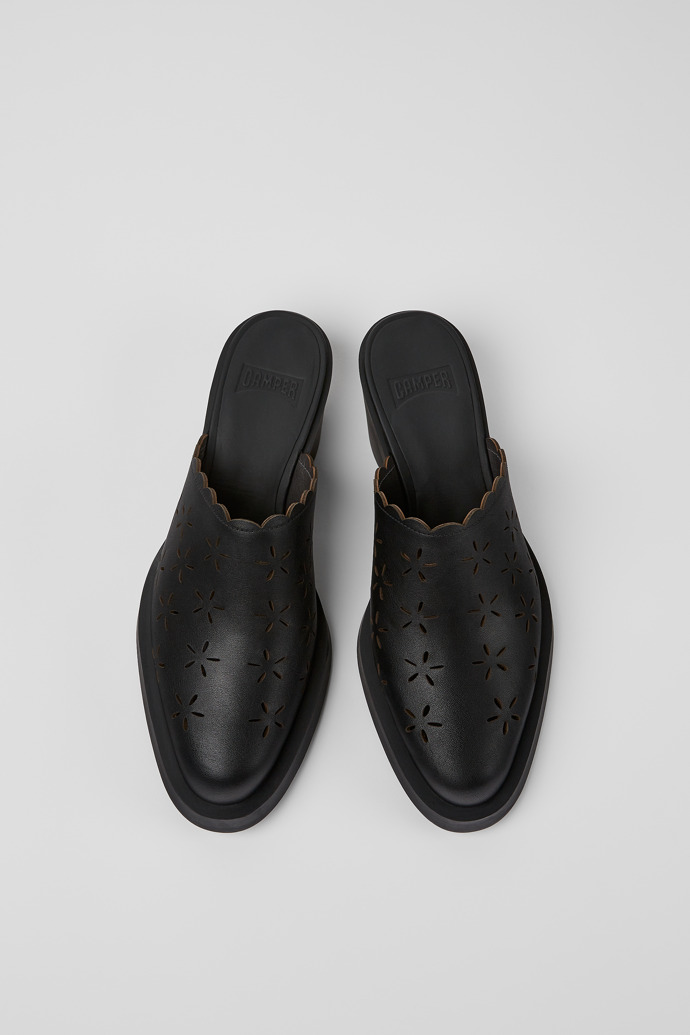 Overhead view of Bonnie Black leather mules for women